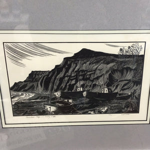 Herbert Ogden Waters Wood Engraving "Devonshire Cliffs..." 16x20