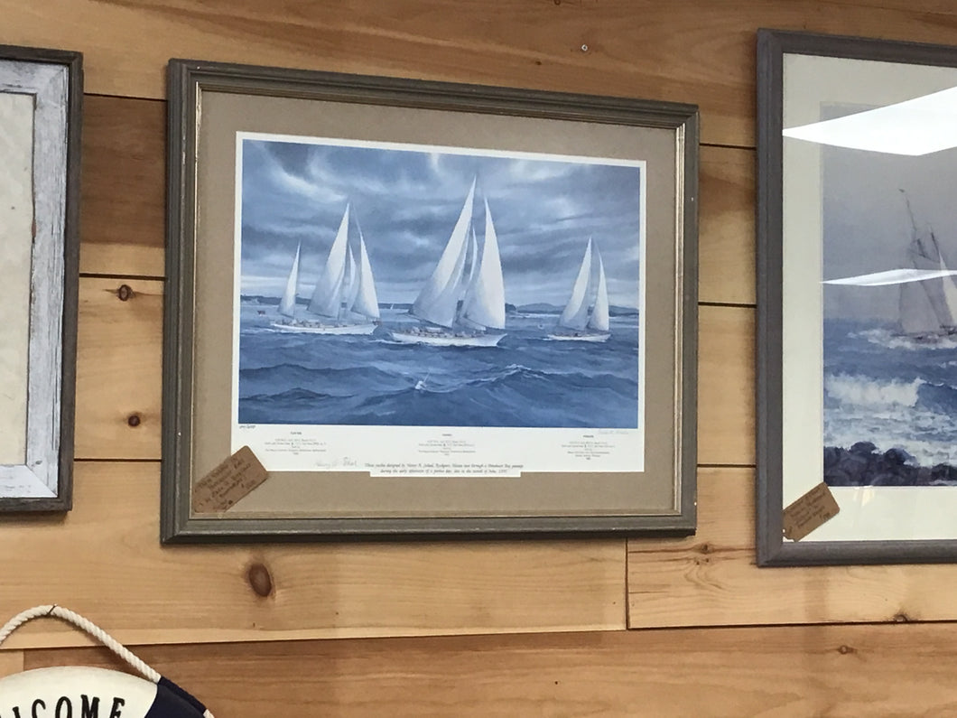 Three Yachts in Penobscot Bay by Earle G. Barlow, Boothbay. Signed 29x24