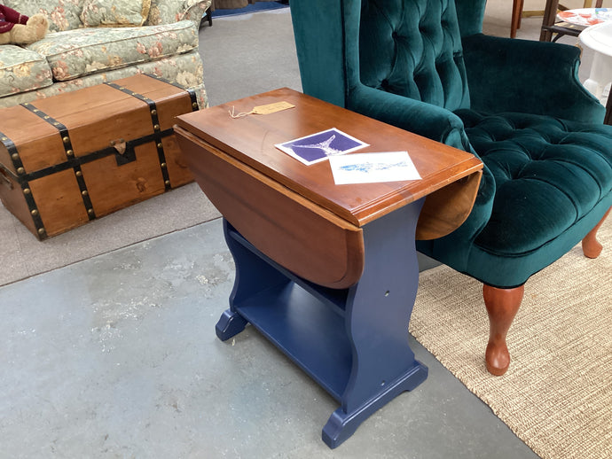 Wood Drop Leaf End Table, Blue Base