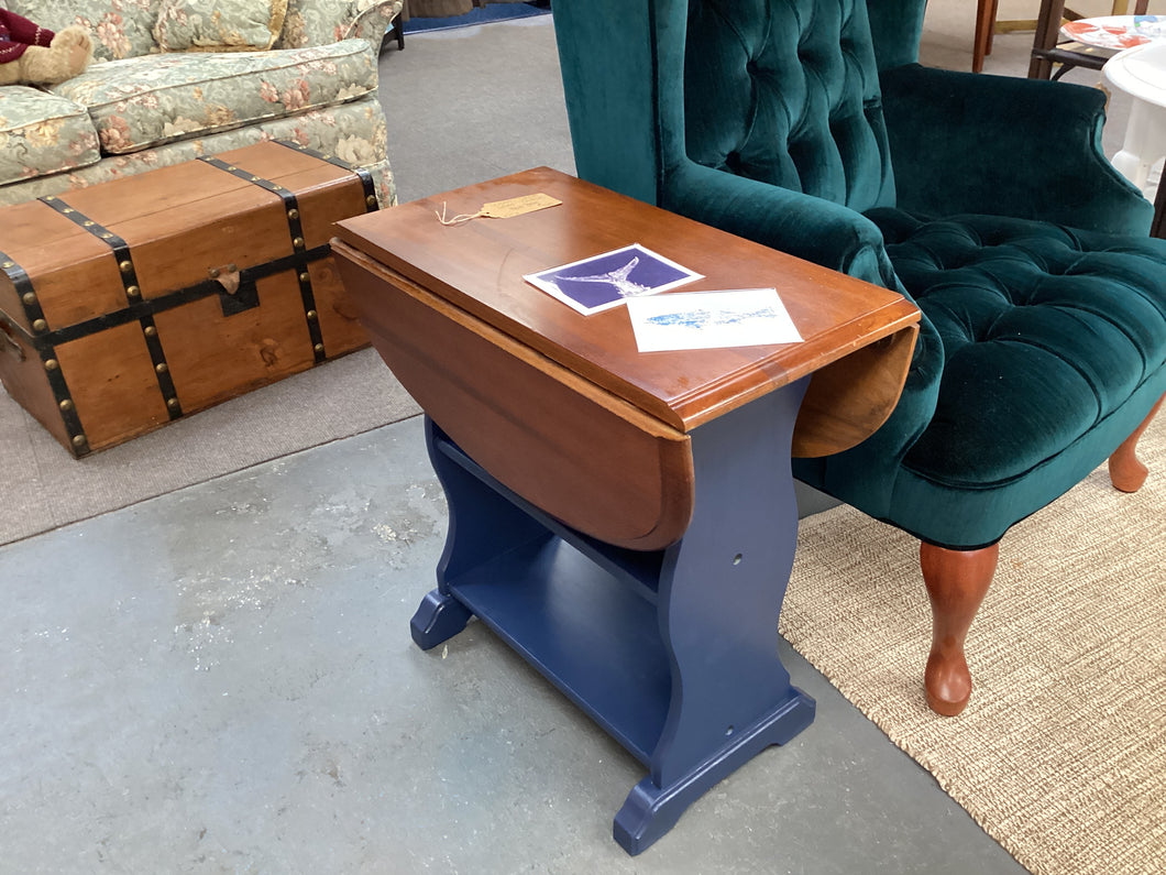 Wood Drop Leaf End Table, Blue Base