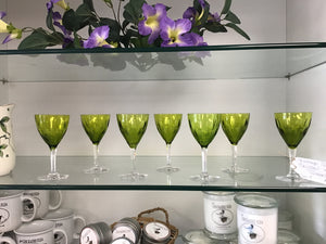 Vintage Green Crystal Wine Glasses Set 7