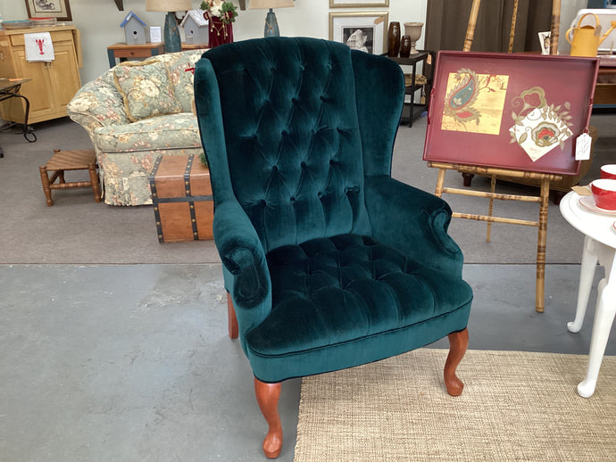 Tufted Green Velvet Wing Chair