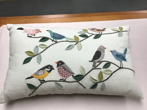Flock of Birds Embroidered Pillow 19x11