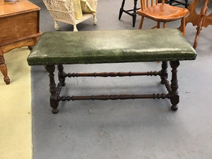 Vintage Green Faux Leather Bench 38x14x19h