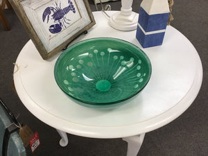 Hand Blown Green Glass Bowl with Cutouts 11"