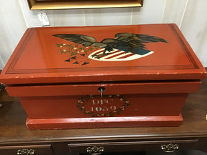 Vintage Red Hand Painted Wood Box Eagle