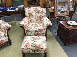 Flowered Wing Chair with Ottoman
