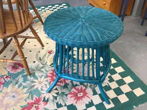 Round Teal Wicker Table 20" x22"h