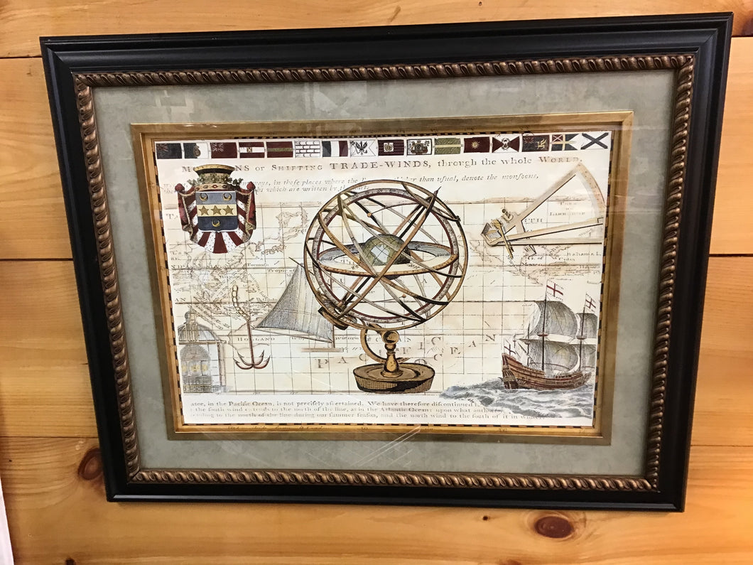Framed Decorative Nautical Map 27 x 22