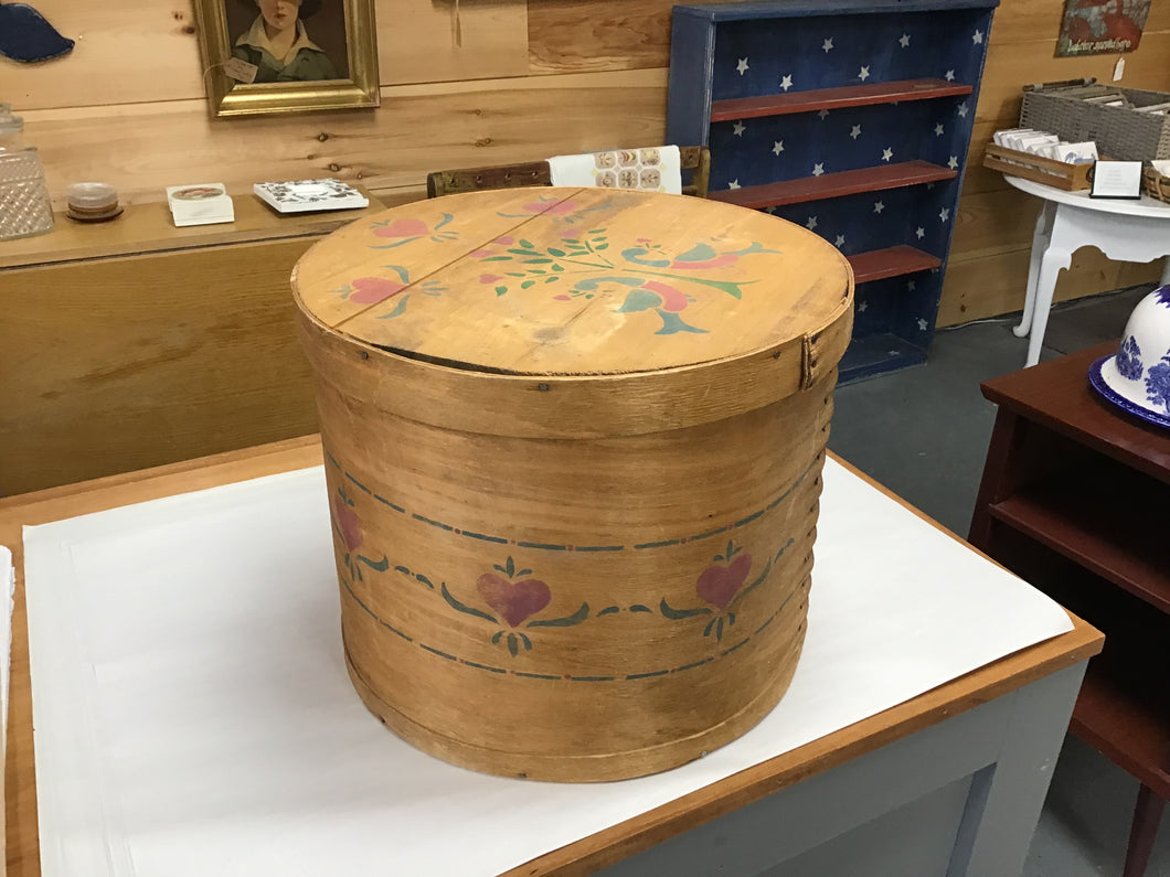 Large 1970's Stenciled Round Wood Box