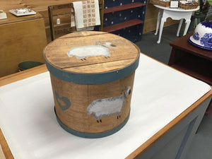 Sheep 1970's Stenciled Round Wood Box