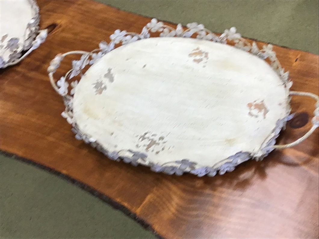 Shabby Metal Decorated Oval Tray 19