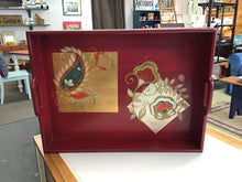 Load image into Gallery viewer, Bohemian Hand Painted Red Wood Tray 23x17