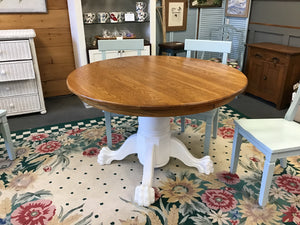 Round Oak Table White Claw Feet Pedestal 48"