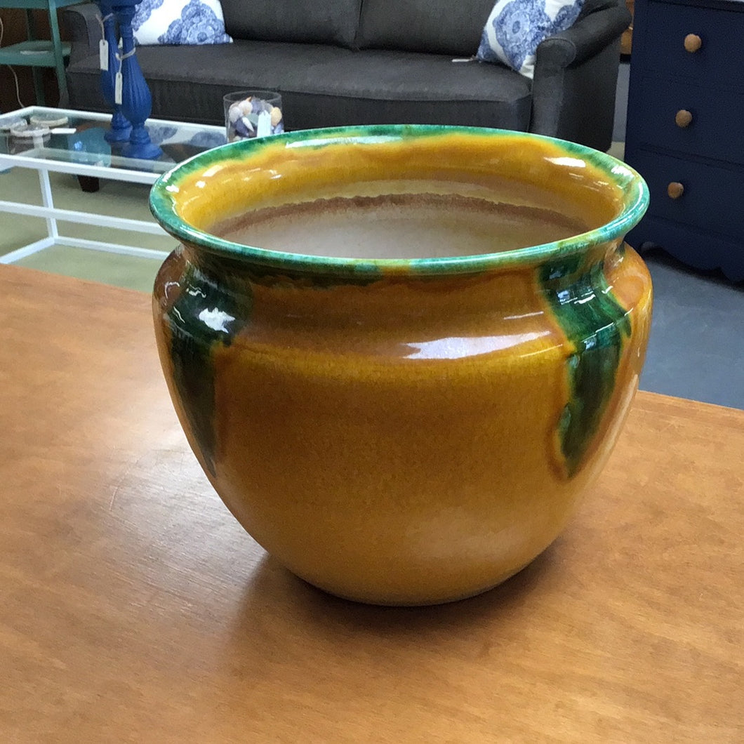 Glazed Gold & Green Pottery Pot