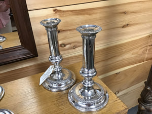 Pair Silverplate Column Candlesticks  8"