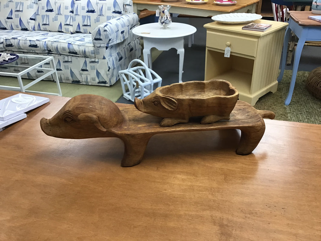 Vintage Carved Wood Pig Trencher/Bowl 20