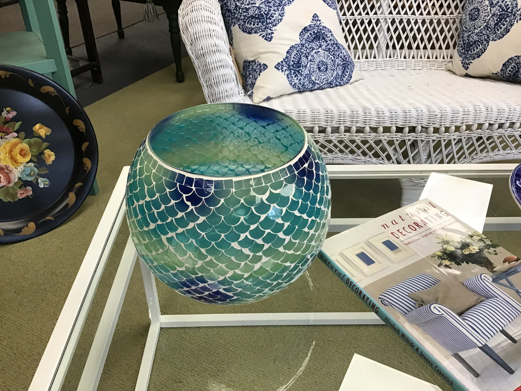 Large Turquoise Mosaic Glass Bowl