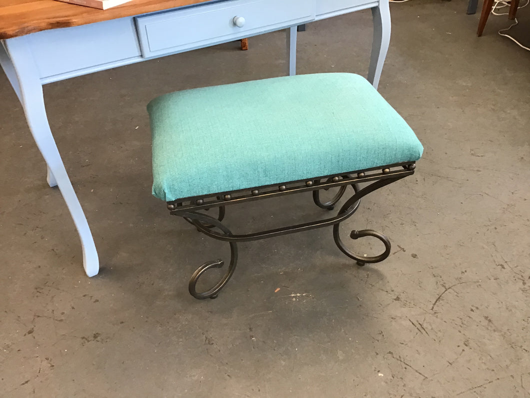 Wrought Iron Padded Stool Teal