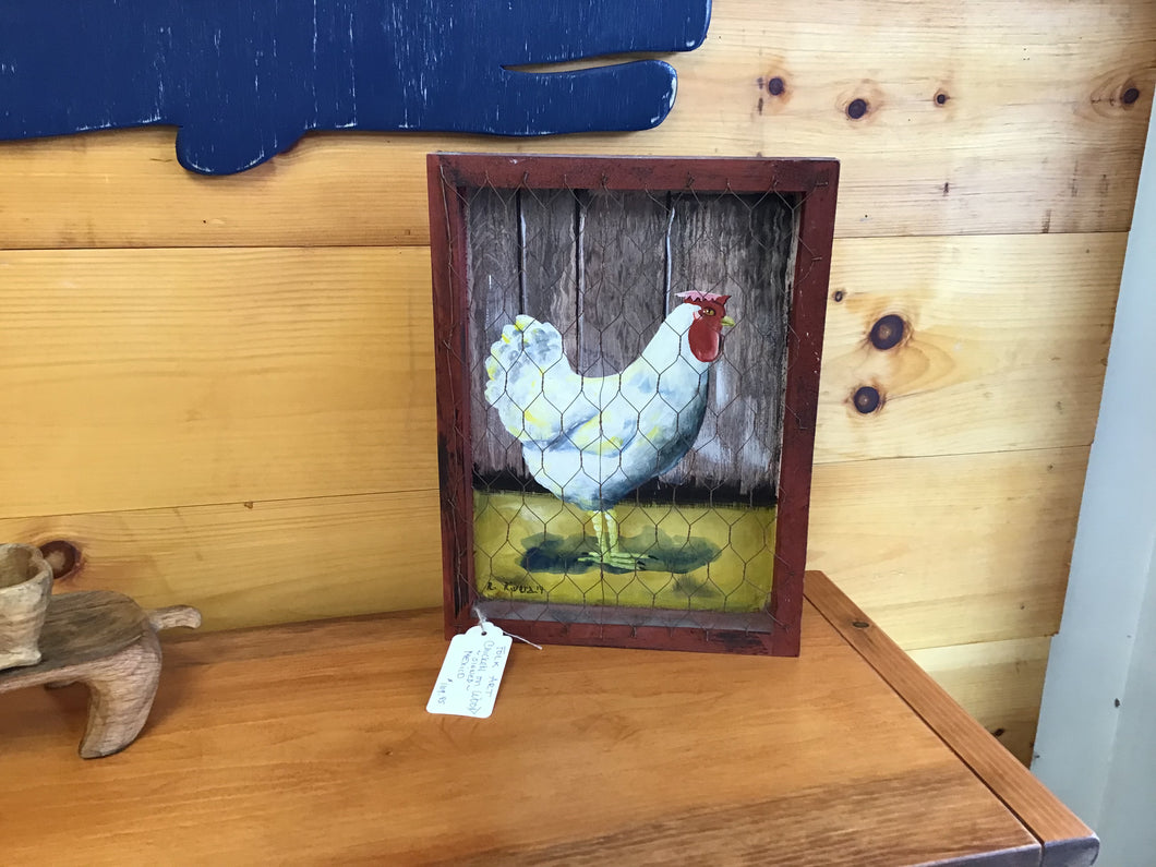 Folk Art Chicken Painting -signed- Mexico