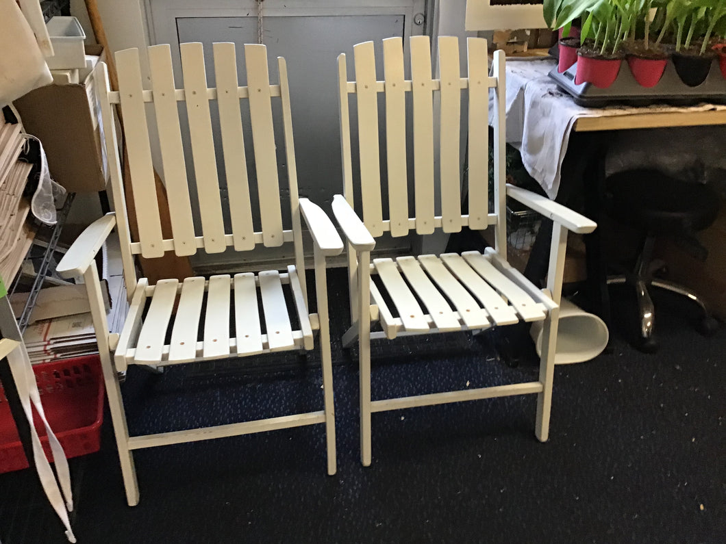Vtg White Folding Wood Chairs pair