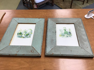 Pair Distressed Green Botanical Prints