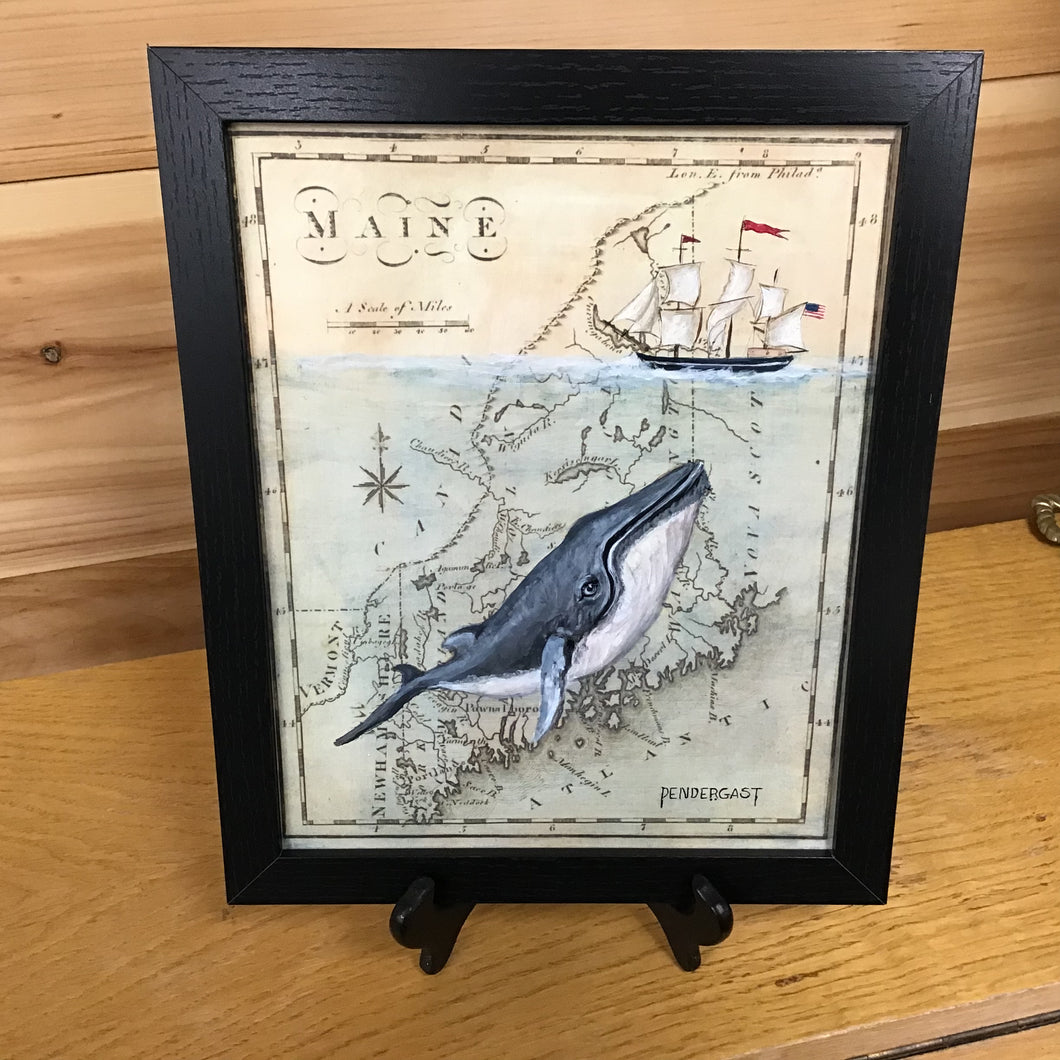 Humpback Whale on Maine Map - P. Pendergast 8x10