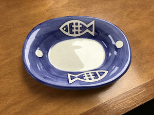 Vtg Blue & White Fish Soap Dish