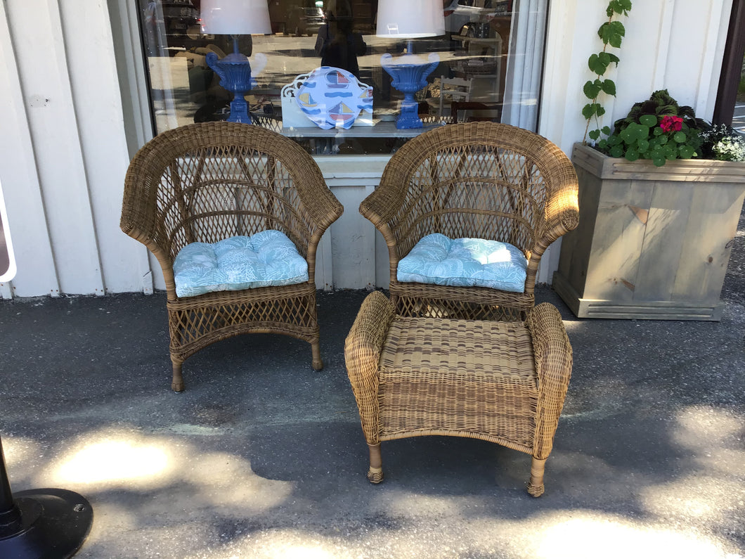 Natural Resin Wicker 2 Chairs & Ottoman