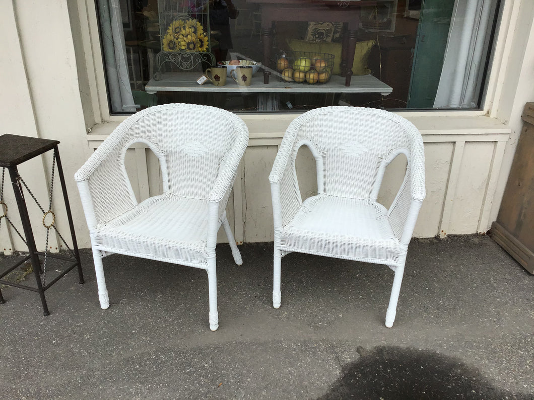 Pair White Faux Wicker Chairs