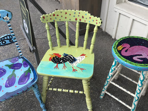 Painted Green Chair Chickens