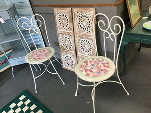 Pair Metal Chairs Mosaic Seats