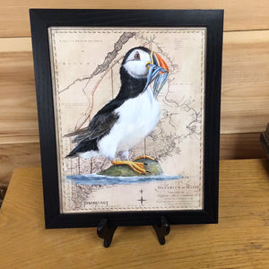 Puffin on Maine Map - P. Pendergast 8x10