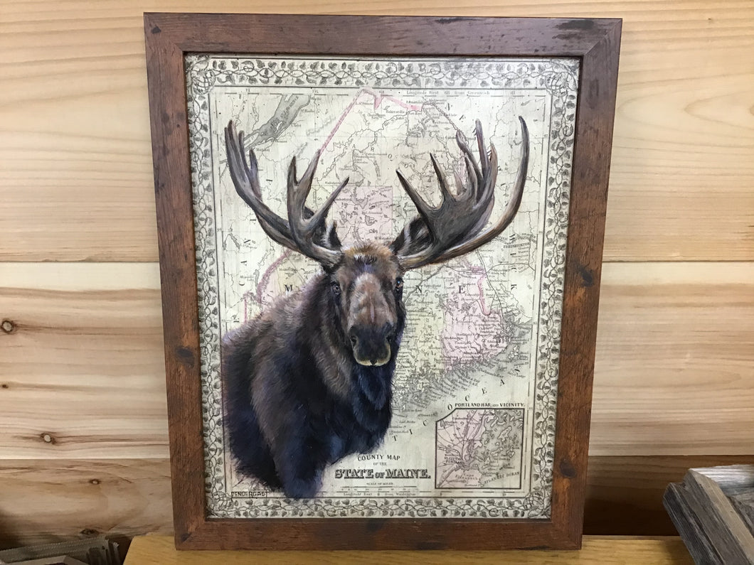 Moose on Maine Map - P. Pendergast  11x14