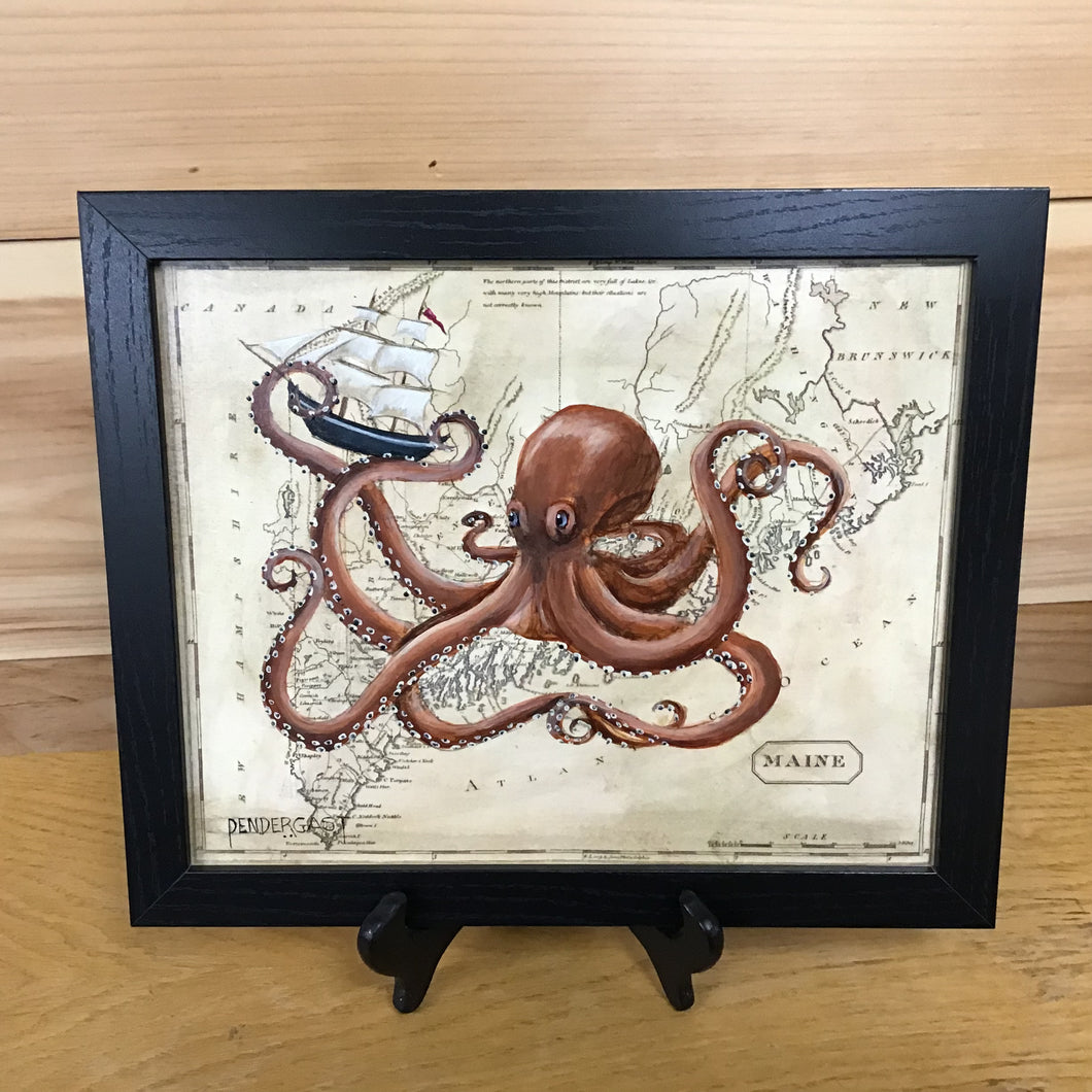 Octopus on Maine Map - P. Pendergast 8x10