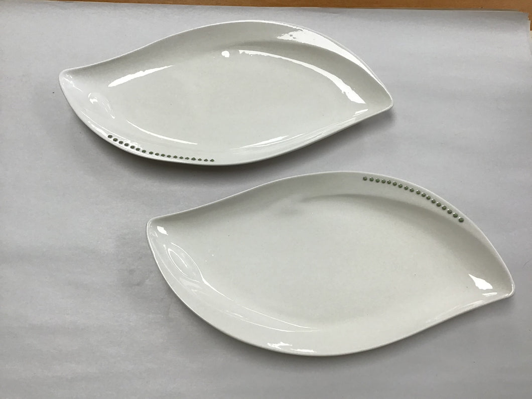 Pair Hand Made White Curved Plates